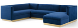 Vector Channel Tufted Modern Sectional With Gold Base Blue