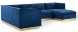 Vector Channel Tufted Modern Sectional With Gold Base Blue