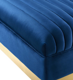 Vector Channel Tufted Modern Sectional With Gold Base Blue