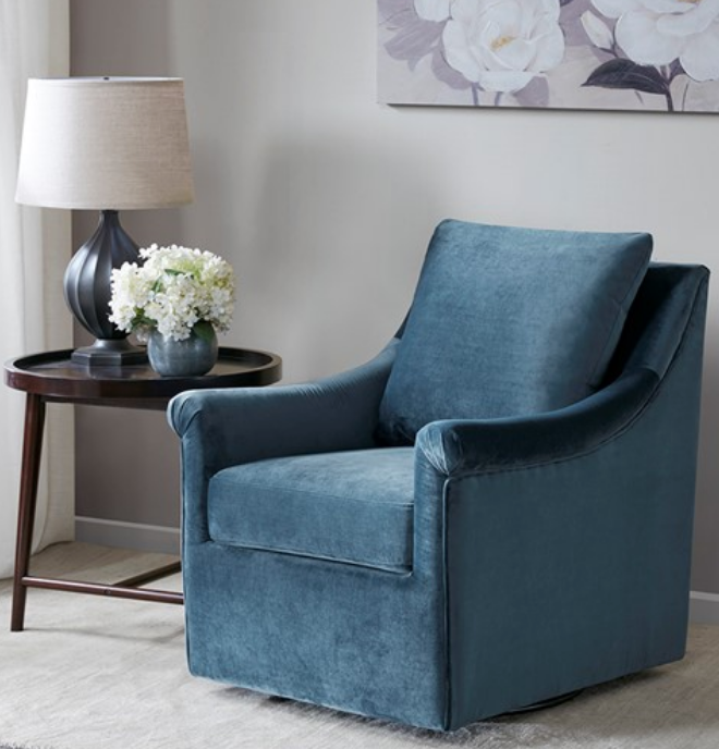 Blue velvet sales swivel chair