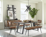 Herringbone Solid Wood Rectangular Dining Table with Gun Metal Base