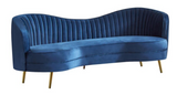 Camel Back Velvet Sofa Blue with Gold Legs