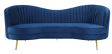 Camel Back Velvet Sofa Blue with Gold Legs
