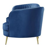 Camel Back Velvet Sofa Blue with Gold Legs