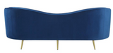 Camel Back Velvet Sofa Blue with Gold Legs