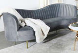 Camel Back Velvet Sofa Grey with Gold Legs
