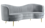 Camel Back Velvet Sofa Grey with Gold Legs