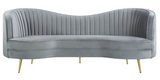 Camel Back Velvet Sofa Grey with Gold Legs