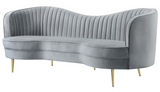 Camel Back Velvet Sofa Grey with Gold Legs