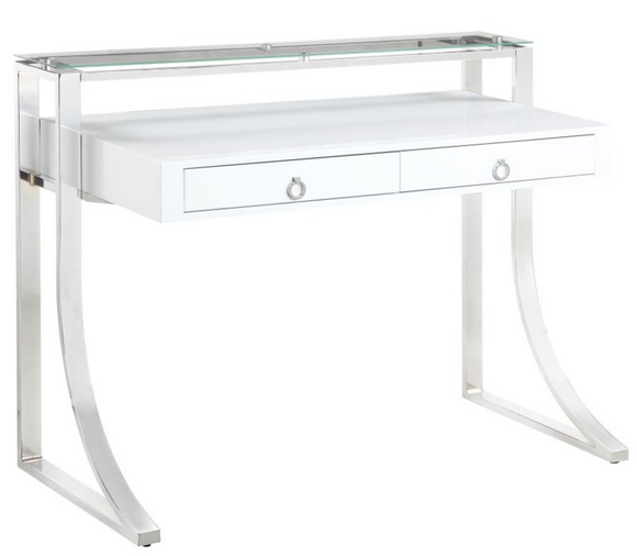 Slater Desk White and Glass With Chrome Base