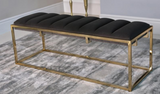 Shultz Charcoal Channel Tufted Bench with Gold Frame