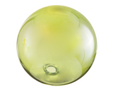 3 dimensional glass wall art in blue, yellow, lime green colored glass. Modern