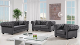 Grey Velvet  Living Room Set with tufting, nailhead trim