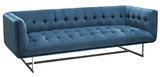 The Calabasas Sofa has a hollywood glamour style that was created to impress. The royal blue velvet fabric marries well with the tufting. It is accented by a modern stainless steel base.