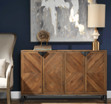 Sideboard Cabinet made out of reclaimed wood with an iron pocket door