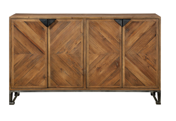 Sideboard Cabinet made out of reclaimed wood with an iron pocket door