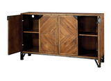 Sideboard Cabinet made out of reclaimed wood with an iron pocket door