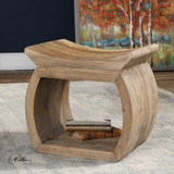 100% reclaimed elm wood accent table featuring an eye-catching scooped seat