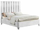 Create a bold yet welcoming sanctuary in your bedroom with this Roxx Velvet  Bed. The chrome channel design features velvet fabric upholstery for a sleek, glamorous look. The chrome legs provide support for the plank-style base, ensuring durability and long-lived beauty. Full slats are included, making setup easy and quick. No box spring is required with this bed, so you can use it with your choice of mattress.