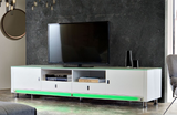 The Glow TV cabinet Features and Included RF Remote to select 8 solid accent light colors, or self-playing Light Show modes- speed adjustable. Brightness and Dim adjustable. It's glossy finish makes it great for a modern space.  LED color Changing lights. Great for large or oversized wall areas.