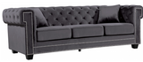 The Oak Modern Sofa Collection is a great choice to add to your contemporary living room. The Velvet Upholstery, deep tufts, and chrome nailhead trim works well together to provide a beautiful seating collection.