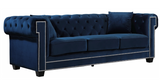 The Oak Modern Sofa Collection is a great choice to add to your contemporary living room. The Velvet Upholstery, deep tufts, and chrome nailhead trim works well together to provide a beautiful seating collection.