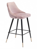 The Marlo barstool is sleek and savvy.  The velvet upholstery complements the black metal frame which is accented by gold tips.  If fashion is your passion, then this bar chair is for you. Make a statement around your kitchen island or in your bar area. Its tapered back with button tufting is easy on the eyes and gorgeous from every angle. Support slats provide a comfortable footrest while seated. Slim pencil legs end in brushed brass, giving it an elegant finish.