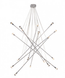 The suspension ceiling light gives a eye caching statement to any room, with long chrome arms suspended is a elegant criss cross pattern and finished at either end with half chrome bulbs. This modern design will stun and amaze guests in residential or commercial entry ways, stairwells and any vaulted ceiling. This light is LARGE scaled. Bulbs not included. Bulbs sold separately (18 Qty needed), Max Watt 25 W, Size E12, Type G45. UL approved and listed.