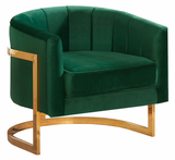 The Celeste Accent Chair has a mid century modern chair with velvet upholstery. The gold base makes this chair one to marvel over. Rich velvet covers the plush, comfortable seat, padded with high-density foam. Strength is offered by the stunning Stainless Steel legs, which feature a beautiful Gold finish.