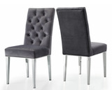 This chair has a parson's design for a sleek, contemporary look with just a hint of traditional flair. The stainless steel base is sturdy and strong, so it holds up well to everyday use. A robust chrome finish lends it modern elegance, while navy velvet upholstery is plush and welcoming, ensuring you stay comfortable all throughout the meal. 3 color available.  Sold and priced in S/2