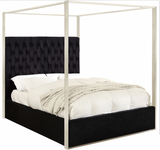 The Structure Modern Canopy Bed has a tufted headboard that stands a full 60 inches tall, giving the bed a regal and sophisticated look. The headboard is tufted for added elegance, and the bed comes with a chrome canopy, adding to its overall elegance and grandeur. Velvet fabric used on the sides and headboard gives it a luxe vibe, and the headboard is heavily padded, making it an ideal backrest for reading or watching TV.
