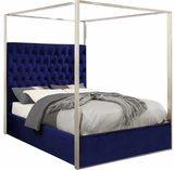 The Structure Modern Canopy Bed has a tufted headboard that stands a full 60 inches tall, giving the bed a regal and sophisticated look. The headboard is tufted for added elegance, and the bed comes with a chrome canopy, adding to its overall elegance and grandeur. Velvet fabric used on the sides and headboard gives it a luxe vibe, and the headboard is heavily padded, making it an ideal backrest for reading or watching TV.