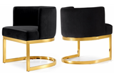 The Surround Dining Chair is retro and modern. The back of the chair has a barrel design that cradles you in comfort while you enjoy a meal with friends, and the chair is thickly padded and upholstered in plush grey velvet for a luxe feel. The base is made from stainless steel with a chrome finish or Gold for a finish that's stunningly beautiful.