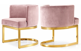 The Surround Dining Chair is retro and modern. The back of the chair has a barrel design that cradles you in comfort while you enjoy a meal with friends, and the chair is thickly padded and upholstered in plush grey velvet for a luxe feel. The base is made from stainless steel with a chrome finish or Gold for a finish that's stunningly beautiful.