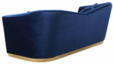 The Slope Modern Sofa Collection is graceful and stylish. This handsome sofa is upholstered in velvet for a glamorous touch and is accented with gold stainless steel around its base for a touch of modernity. Its curvy back gives it a graceful look in your living room or den, and it comes with coordinating throw pillows that beckon you to sit down and rest (or nap) for a spell.