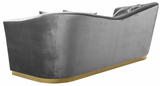 The Slope Modern Sofa Collection is graceful and stylish. This handsome sofa is upholstered in velvet for a glamorous touch and is accented with gold stainless steel around its base for a touch of modernity. Its curvy back gives it a graceful look in your living room or den, and it comes with coordinating throw pillows that beckon you to sit down and rest (or nap) for a spell.