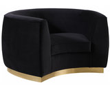 The Shell Accent Chair comes upholstered in rich, sumptuous-to-the-touch velvet in a unique offering of color to make a fashionable statement in your space. The unexpected color creates a cheery feel and stands out amid other neutral colors in your existing decor. The curved back design lends it a modish touch, and the gold stainless steel trim around its base adds to its glitzy appeal. Or the sleek stainless steel base if you prefer.