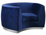 The Shell Accent Chair comes upholstered in rich, sumptuous-to-the-touch velvet in a unique offering of color to make a fashionable statement in your space. The unexpected color creates a cheery feel and stands out amid other neutral colors in your existing decor. The curved back design lends it a modish touch, and the gold stainless steel trim around its base adds to its glitzy appeal. Or the sleek stainless steel base if you prefer.