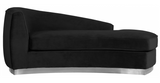 The Shell Curved Chaise Lounge comes upholstered in rich, sumptuous-to-the-touch velvet to make a fashionable statement in your space.The curved back design lends it a modish touch, and the chrome stainless steel trim around its base adds to its glitzy appeal. Great in a bedroom or lounger are or even use 2 across form each other for a "Yin Yang" Feel