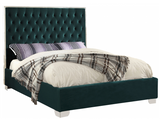 The Uptown Modern Bed has all of the bells and whistles you want, including a super tall headboard that stands nearly five-feet tall. The bed is covered in velvet fabric for a luxe look, and it's deeply tufted for added luxuriousness. The headboard is soft and welcoming against your back and head as you read or watch TV in bed, and the bed rests on chrome legs for dependable sturdiness and durability. Use it without a box spring or foundation, since the slats are included.