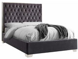 The Uptown Modern Bed has all of the bells and whistles you want, including a super tall headboard that stands nearly five-feet tall. The bed is covered in velvet fabric for a luxe look, and it's deeply tufted for added luxuriousness. The headboard is soft and welcoming against your back and head as you read or watch TV in bed, and the bed rests on chrome legs for dependable sturdiness and durability. Use it without a box spring or foundation, since the slats are included.