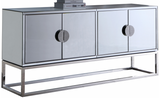 The Modera Modern Mirrored Sideboard is the optimal storage solution. This handsome yet modish buffet offers a sleek contemporary look for your modern dining room or elsewhere with low-profile hardware and a boxy shape. The stainless steel base adds to its durability, while the mirrored design ensures that it keeps pace with up-to-the-minute decor. Store cookware, serving ware and more inside two double door sections to keep your space tidy and neat.