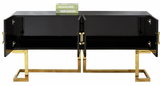 The Givency Modern Sideboard boast modern style. This indispensable piece is a modern marvel with its contemporary design featuring black or white lacquer with a gold or chrome stainless steel trim and base. Open the doors to reveal a large area that's suitable for storing everything from serving bowls to out-of-season dinnerware.