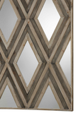 The Dominion Wood and Mirror Wall Decor is striking. An updated blend of casual and contemporary with mirrored accents, layered with fir veneers in a geometric argyle pattern, finished in ivory and chestnut gray.
