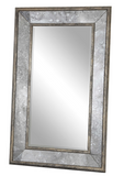 The Reveal antique floor mirror boast style. This stately mirror features a distressed, aged black, solid pine inner and outer frame surrounding heavily antiqued style side mirrors. Center mirror has a generous 1 1/4" bevel. May be hung horizontal or vertical.