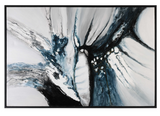 The Organic Flow Modern Wall Art says wow. Smooth, bold brushstrokes make up this modern abstract on this oversized art canvas. Rich, hand painted shades of blue, black, gray, and white blend effortlessly in this expressive piece. Each piece is stretched over a wooden frame and accented by a black satin gallery frame. Due to the handcrafted nature of this artwork, each piece may have subtle differences. This piece may be hung horizontal or vertical.