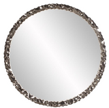 The Crumple wall mirror is a striking piece featuring a round frame characterized by a wrinkled ripple texture. The texture and movement of the piece is exaggerated by its bright nickel plating applied with an electrostatic technique. It is a perfect focal point for an entryway, bathroom, bedroom or any room in your home. D-rings are affixed to the back of the mirror so it is ready to hang right out of the box! The mirrored glass on this piece is NOT beveled.