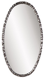 The Crumple Oval Wall Mirror is a striking piece featuring an oval frame characterized by a wrinkled ripple texture. The texture and movement of the piece is exaggerated by its bright nickel plating applied with an electrostatic technique. It is a perfect focal point for an entryway, bathroom, bedroom or any room in your home. D-rings are affixed to the back of the mirror so it is ready to hang right out of the box! The mirrored glass on this piece is NOT beveled.