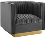 Vector Channel Tufted Modern Accent Chair With Gold Base Grey