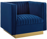 Vector Channel Tufted Modern Accent Chair With Gold Base Grey